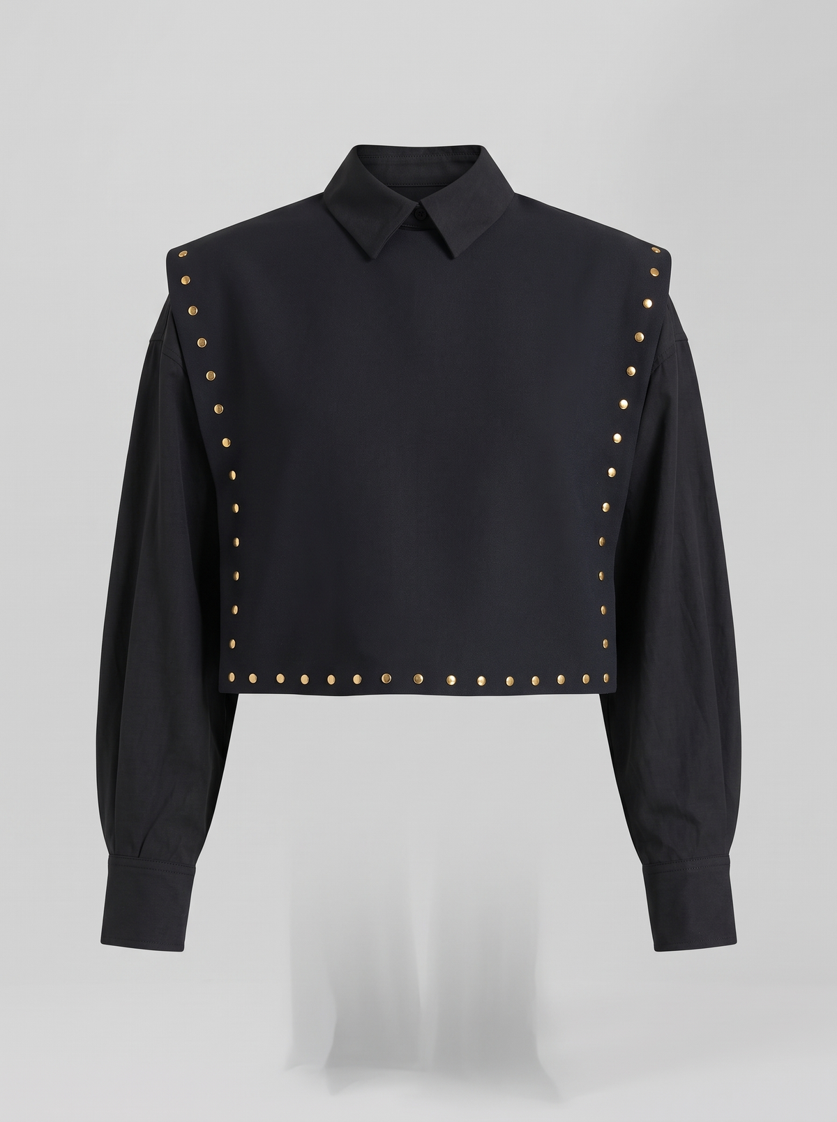 Inès zwarte cropped blouse met studs, hoofdfoto ghost mannequin