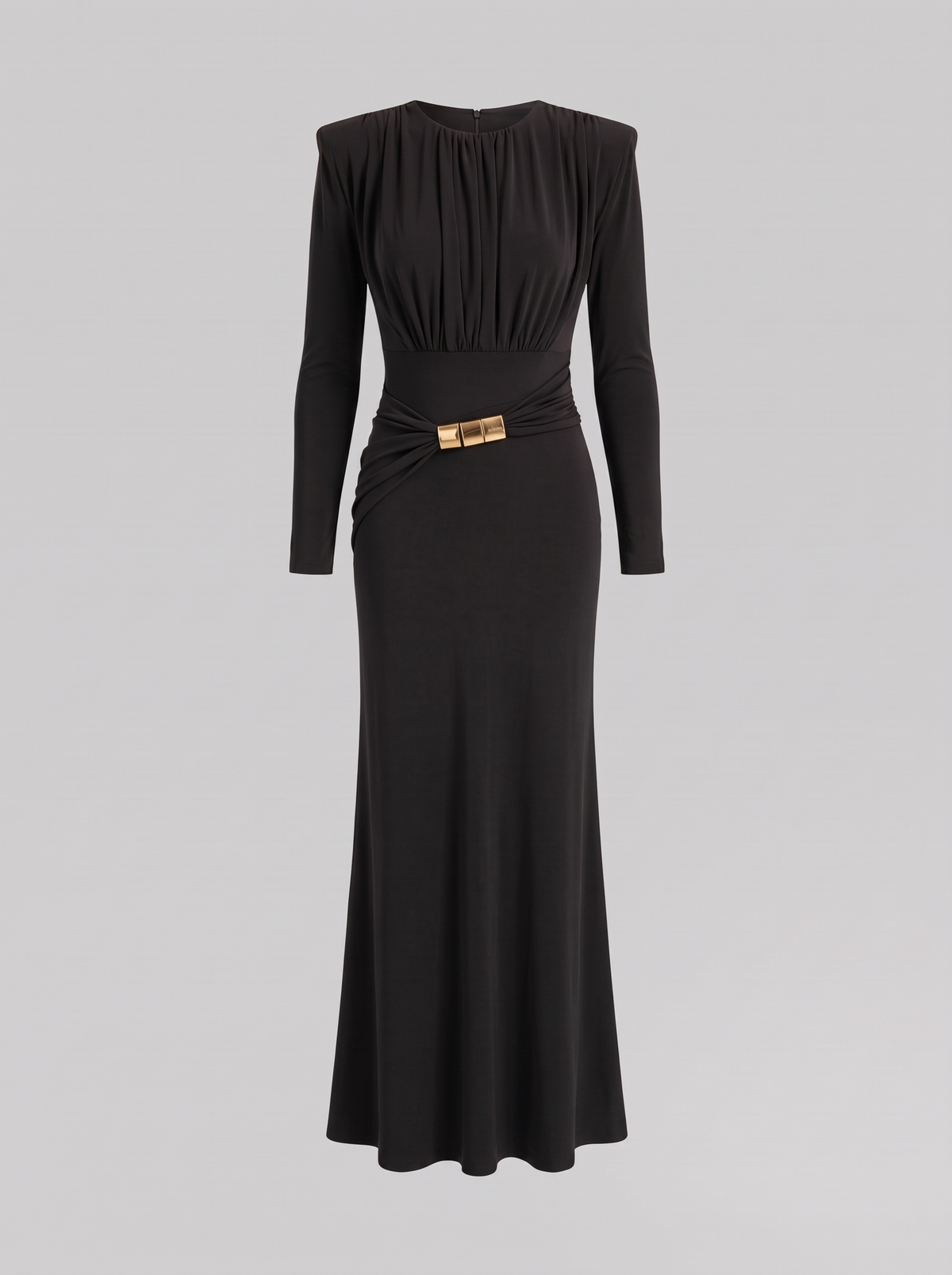 Joséphine zwarte gedrapeerde maxi-jurk, hoofdfoto ghost mannequin