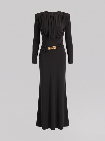 Joséphine zwarte gedrapeerde maxi-jurk, hoofdfoto ghost mannequin