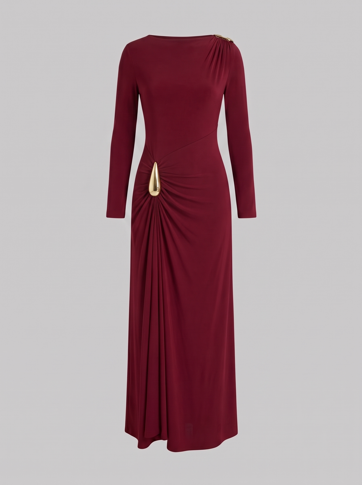 Aurore bourgondische maxi-jurk met gouden gesp, hoofdfoto ghost mannequin