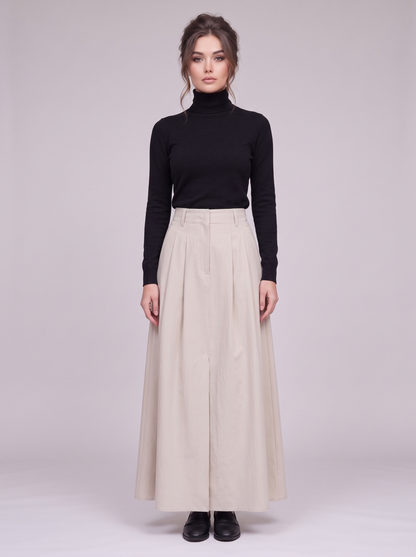 Maëlle steenkleurige maxi-rok gedragen, vooraanzicht