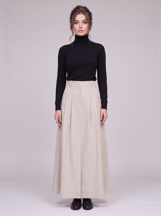 Maëlle steenkleurige maxi-rok gedragen, vooraanzicht