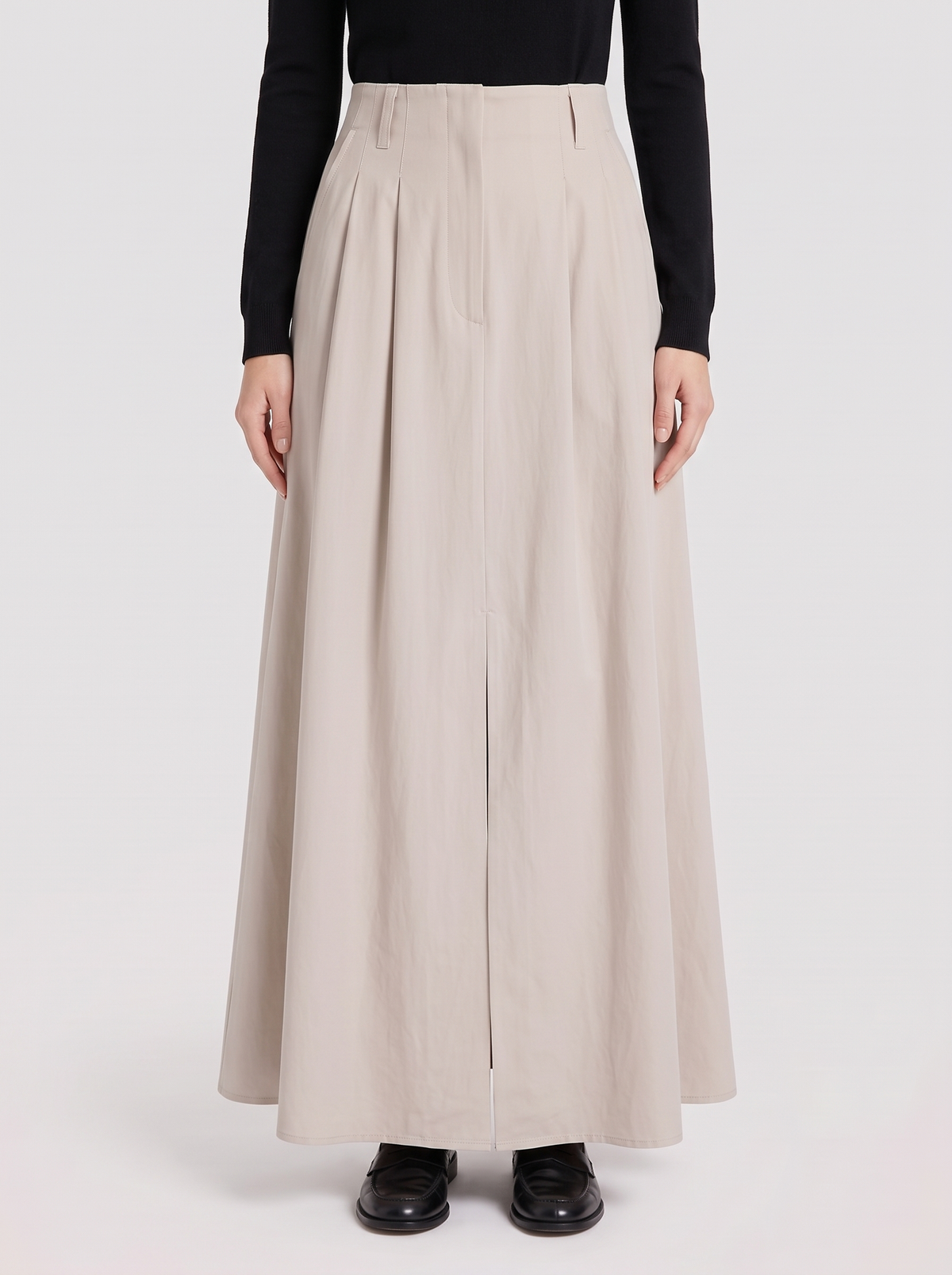 Maëlle steenkleurige maxi-rok detail split en plooien