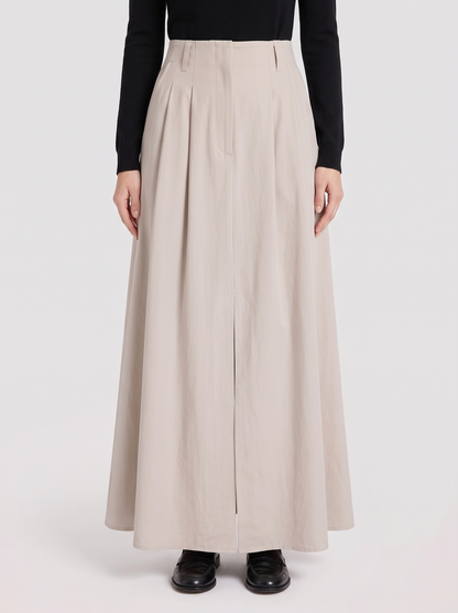 Maëlle steenkleurige maxi-rok detail split en plooien