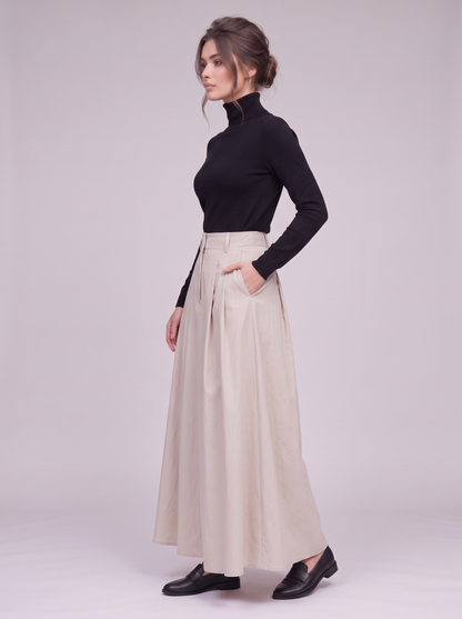 Maëlle steenkleurige maxi-rok gedragen, zijaanzicht