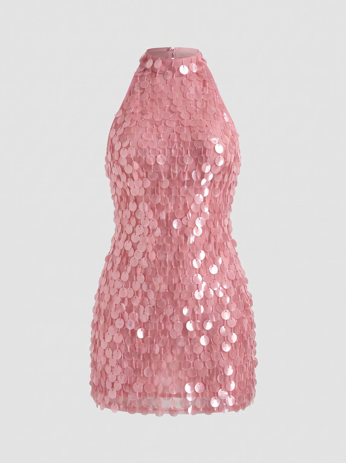 Rosée roze paillettenjurkje met halterhals, hoofdfoto ghost mannequin