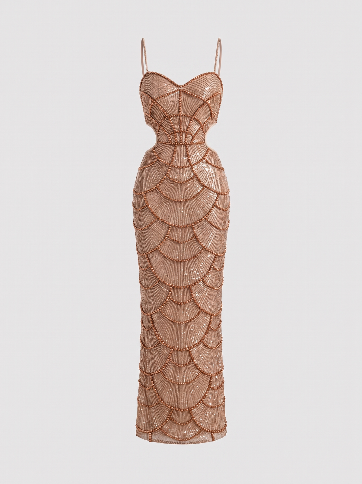 Éloïse roségoud geborduurde avondjurk, hoofdfoto ghost mannequin