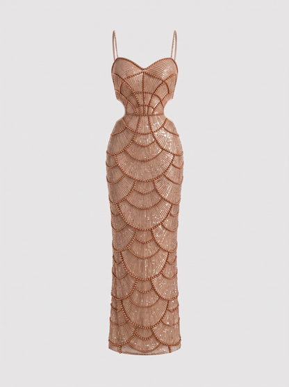 Éloïse roségoud geborduurde avondjurk, hoofdfoto ghost mannequin